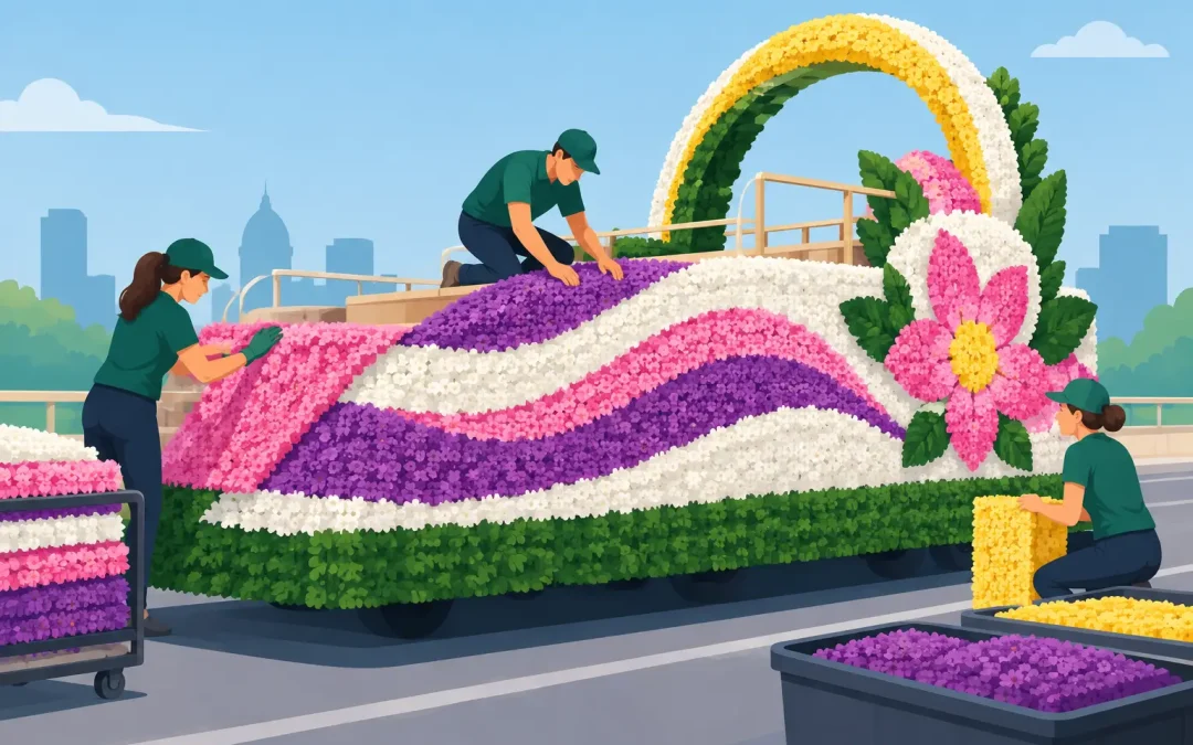 How to Arrange Floral Sheeting on a Parade Float